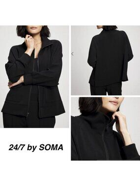24/7 by Soma Modern Modal Jacket Womens Size Large Black Full Zip